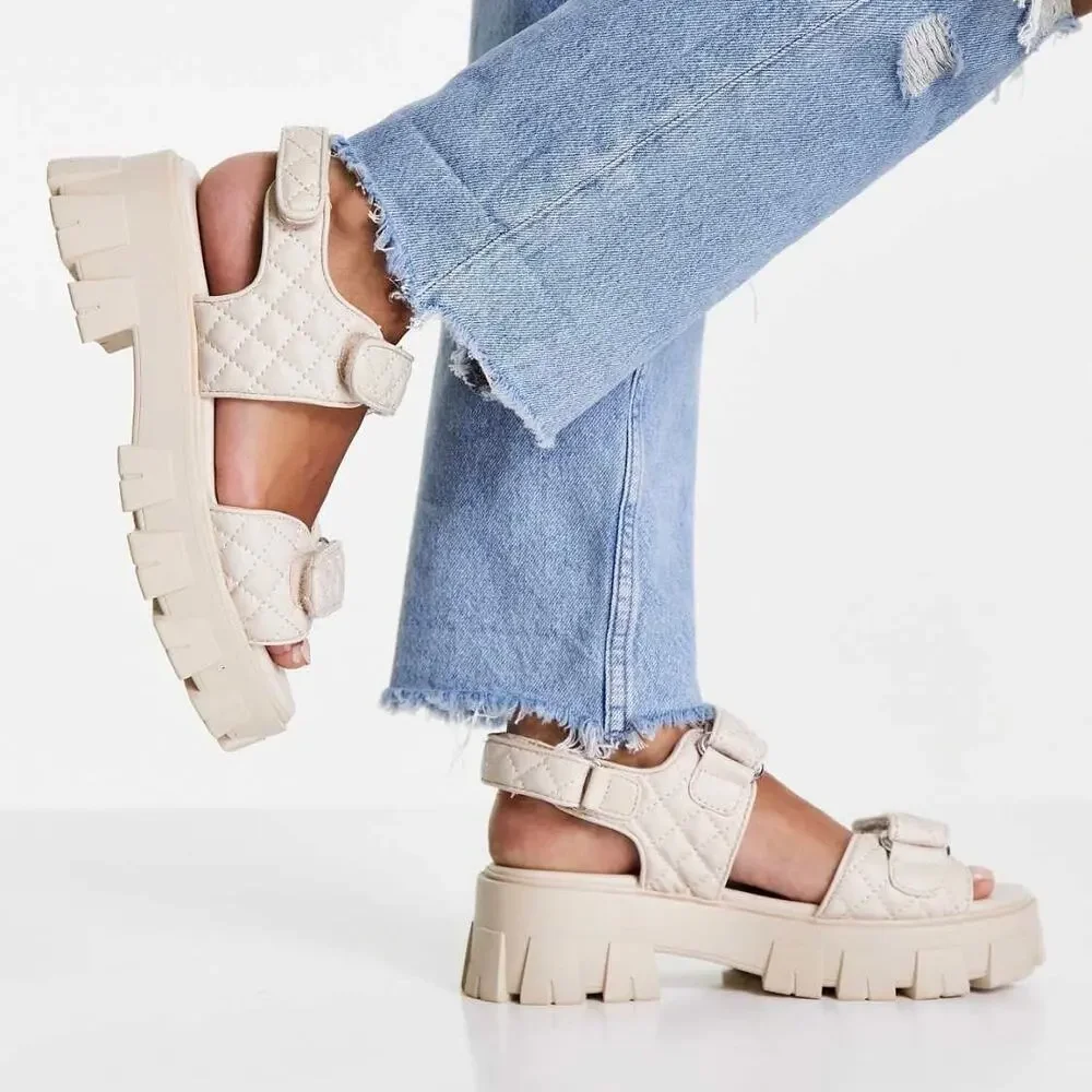 Missguided Quilted Chunky Granded Sandals Women’s US 6 Cream